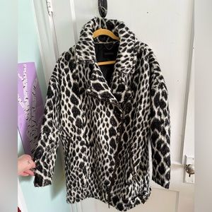 Banana Republic Snow Coat Women’s Large Leopard Cocoon Side Zipper Italian